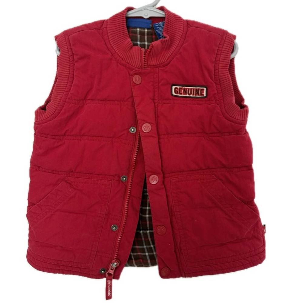 Genuine Kids from OSHKOSH Red Vest with Zipper and Buttons, Plaid Lining
